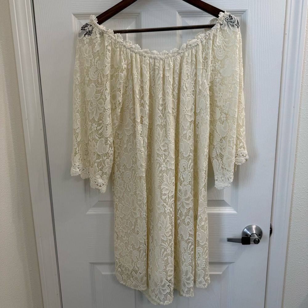 Cream Lace Off-Shoulder Dress